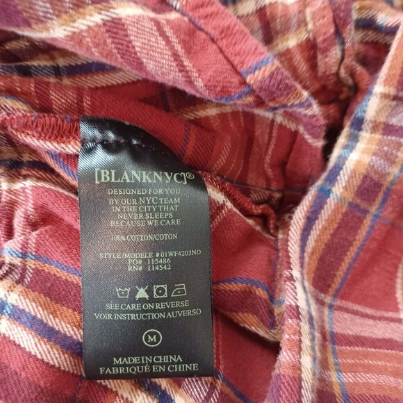 Blank NYC Top Red Plaid Flannel Ruffle Long Sleeves Boho Popover Womens Med - Picture 10 of 14